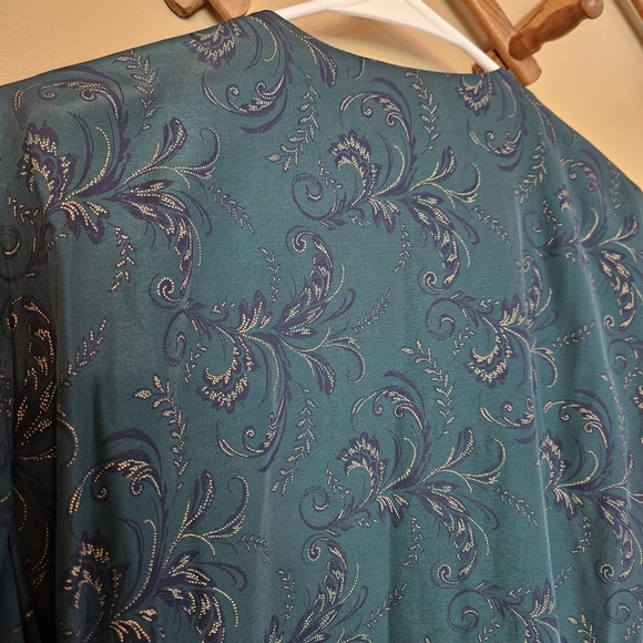 Vintage Pride & Joy Teal Paisley Kimono Blouse Tunic Size 12P Button Up Layering - Picture 12 of 12